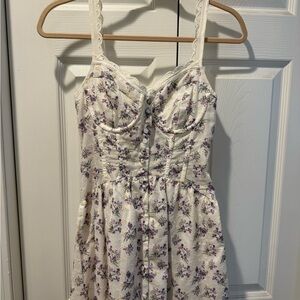 Astr Floral Lace-Trim Dress in White and Purple